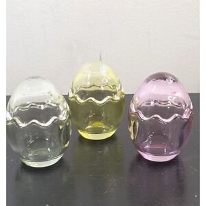 3 Vintage Styled Glass Easter Eggs Pastel Colors Hand Blown Trinket/Candy Dishes